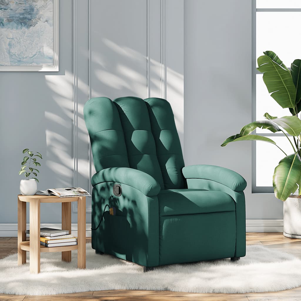 vidaXL Massage Recliner Chair Dark Green Fabric