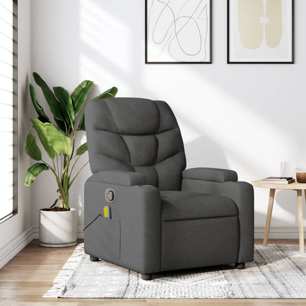 vidaXL Massage Recliner Chair Dark Gray Fabric