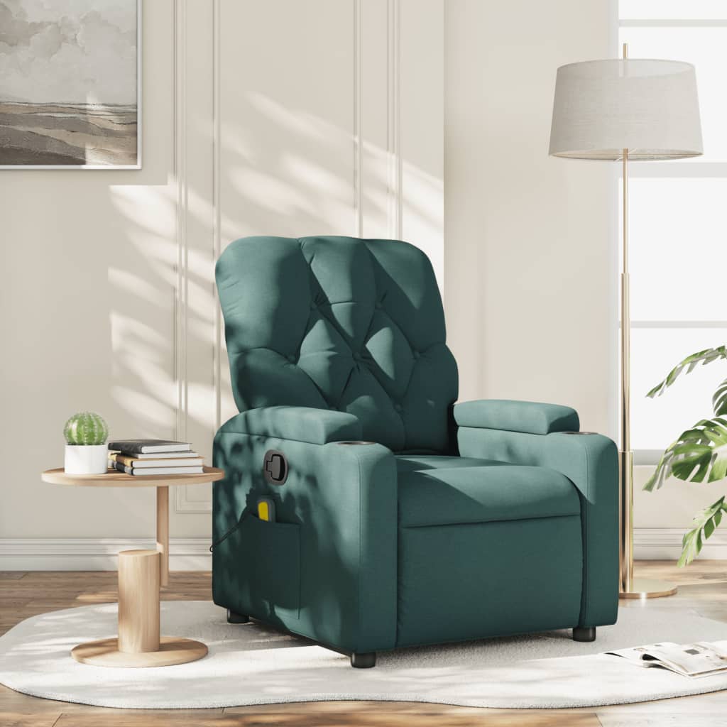 vidaXL Massage Recliner Chair Dark Green Fabric