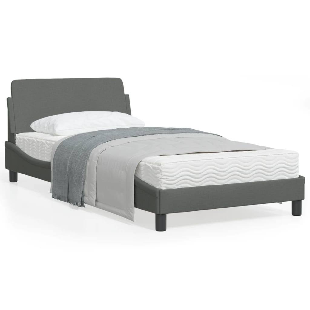 vidaXL Bed Frame with Headboard Dark Gray 39.4"x74.8" Twin Fabric