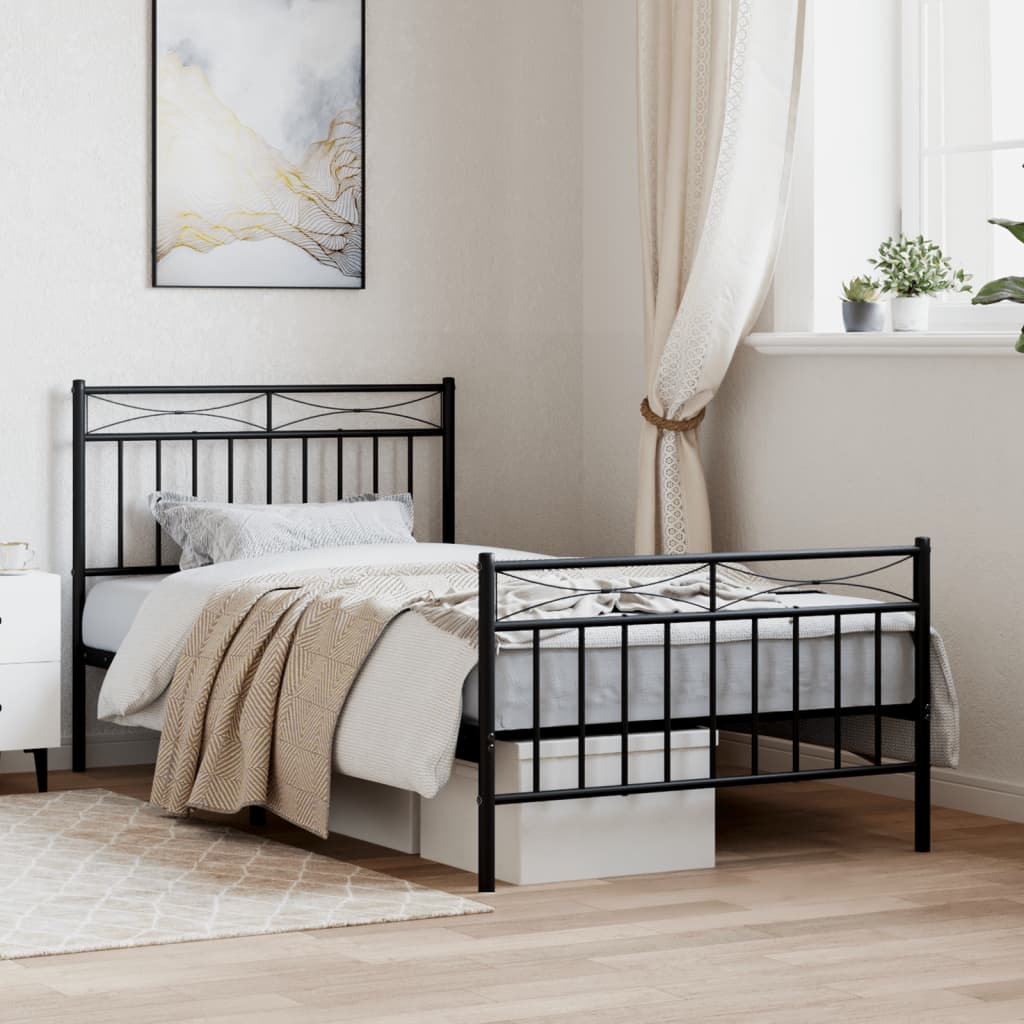 vidaXL Metal Bed Frame with Headboard and FootboardBlack 39.4"x74.8" Twin