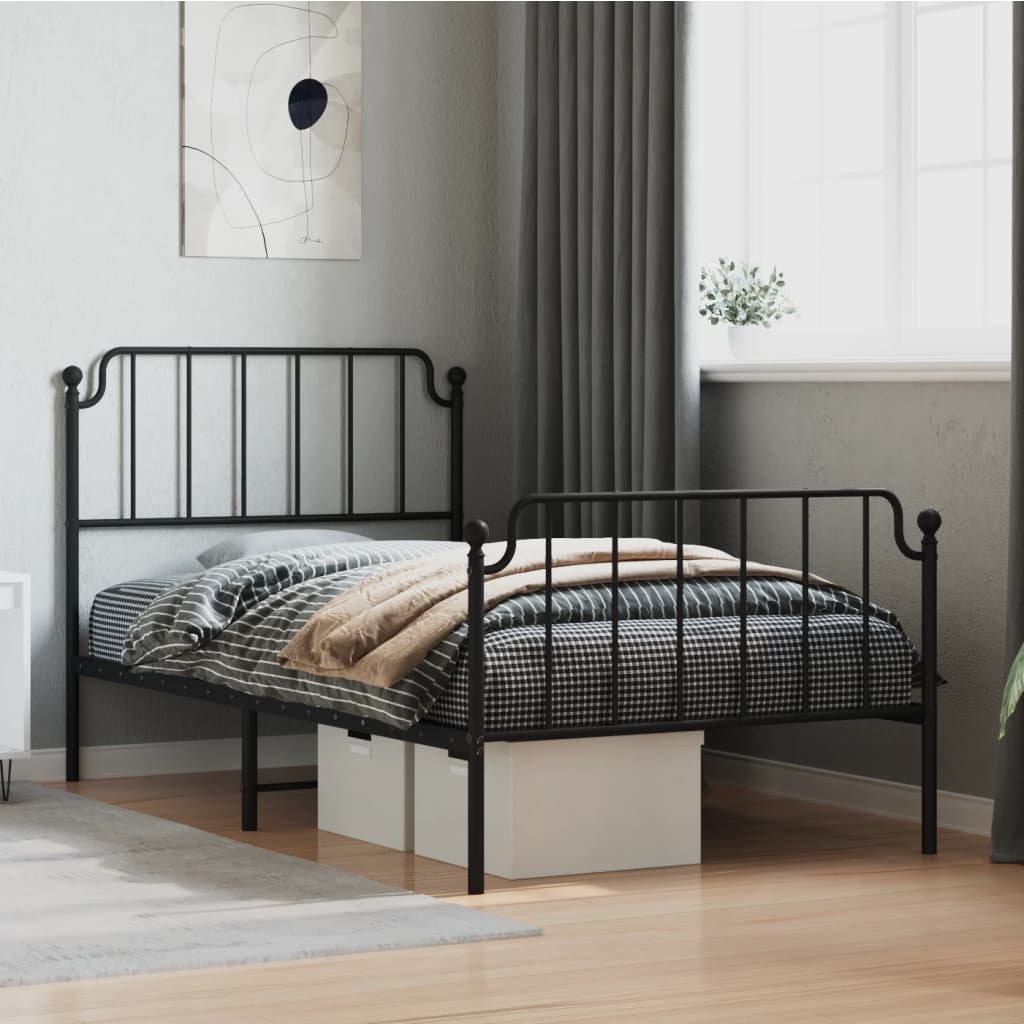 vidaXL Metal Bed Frame with Headboard and FootboardBlack 39.4"x78.7"