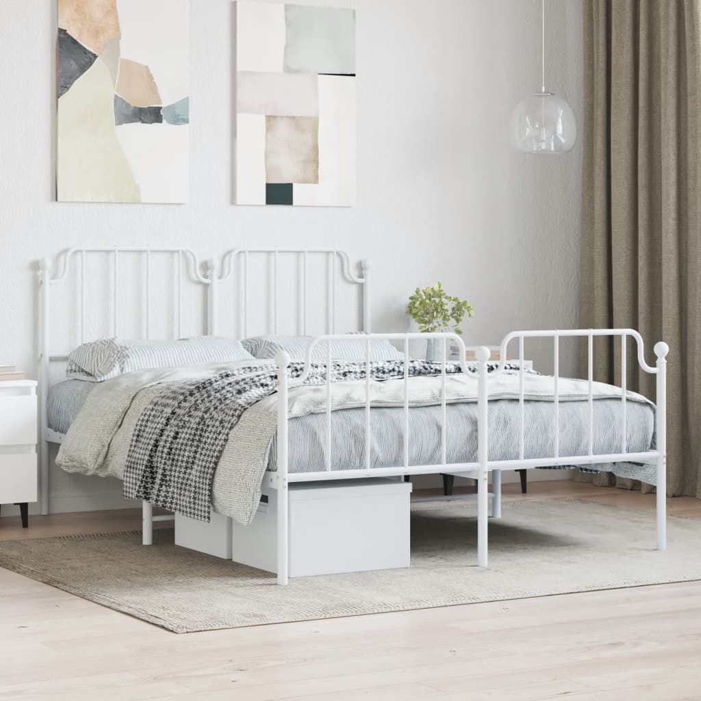 vidaXL Metal Bed Frame with Headboard and FootboardWhite 59.1"x78.7"