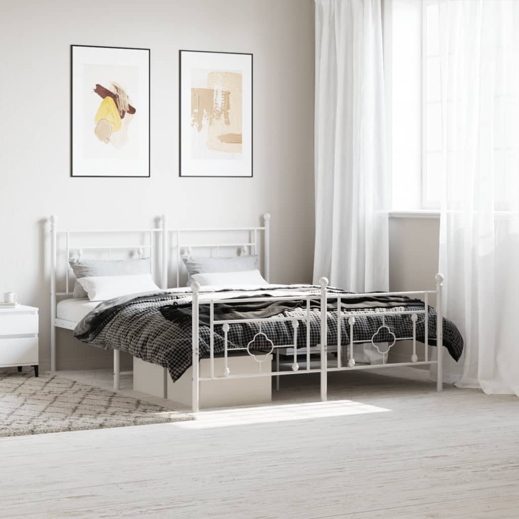 vidaXL Metal Bed Frame with Headboard and Footboard White 59.1"x78.7"