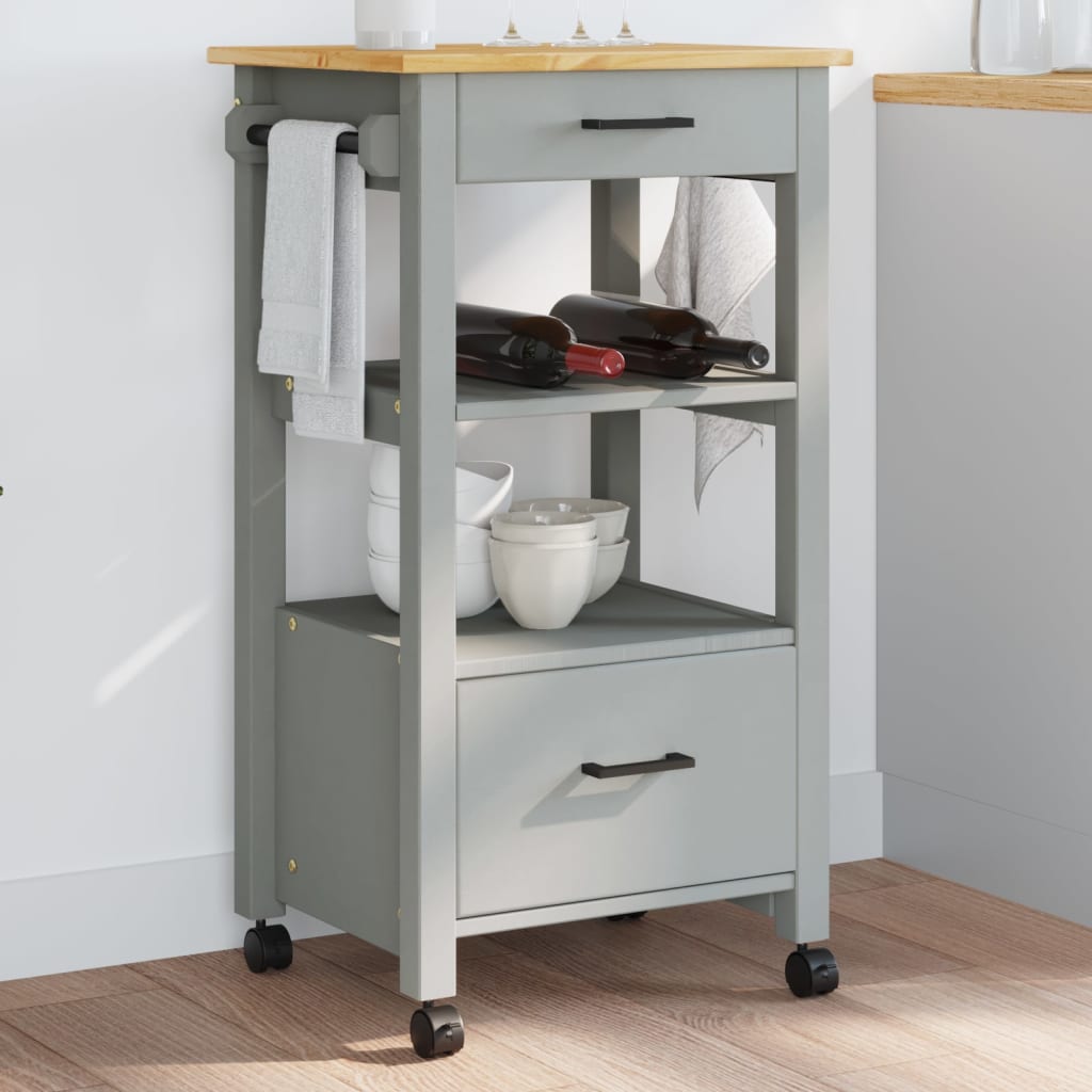 vidaXL Kitchen Trolley MONZA 18.9"x15.7"x35.4" Solid Wood Pine