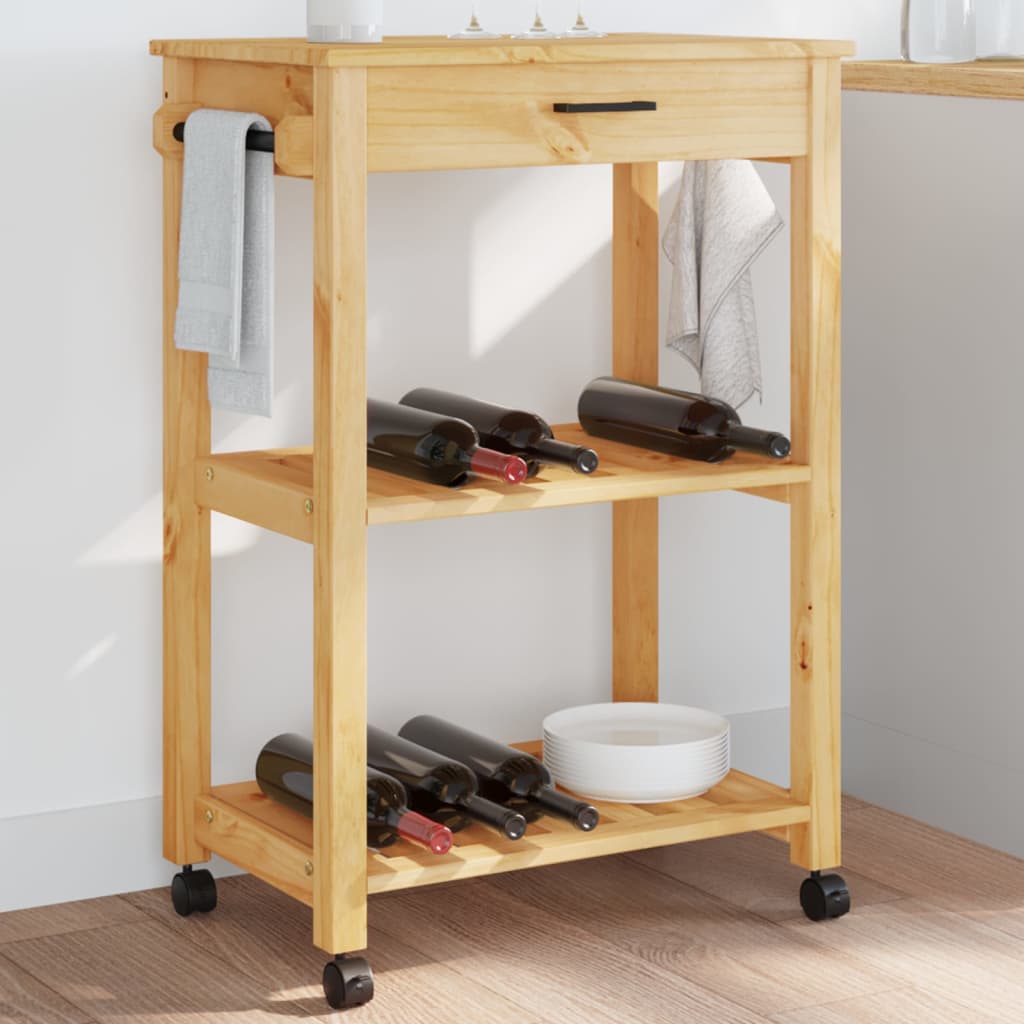 vidaXL Kitchen Trolley MONZA 23.6"x15.7"x35.4" Solid Wood Pine