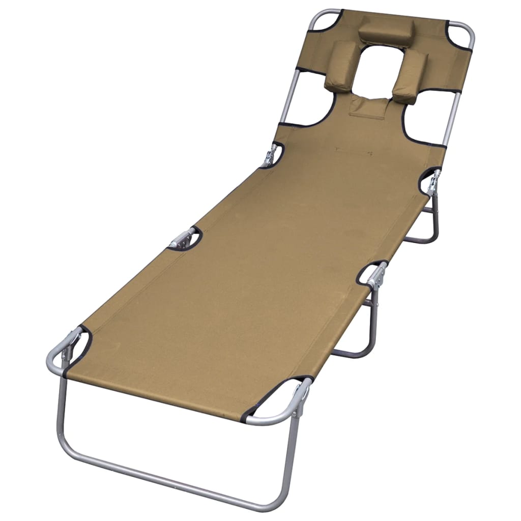 vidaXL Foldable Sunlounger with Head Cushion Adjustable Backrest Taupe