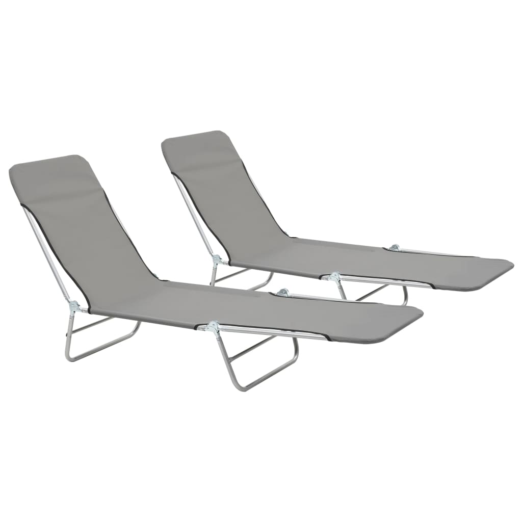 vidaXL Folding Sun Loungers 2 pcs Steel and Fabric Gray