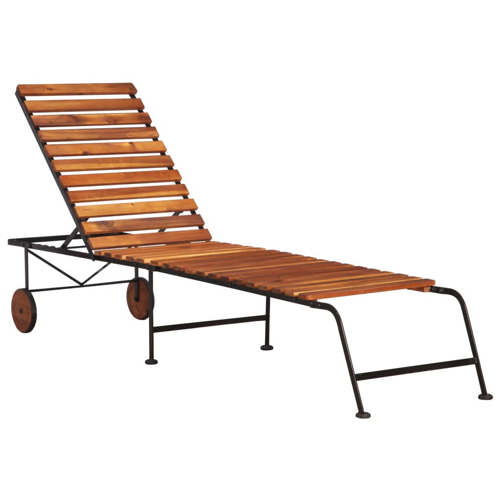 vidaXL Sun Lounger with Steel Legs Solid Wood Acacia