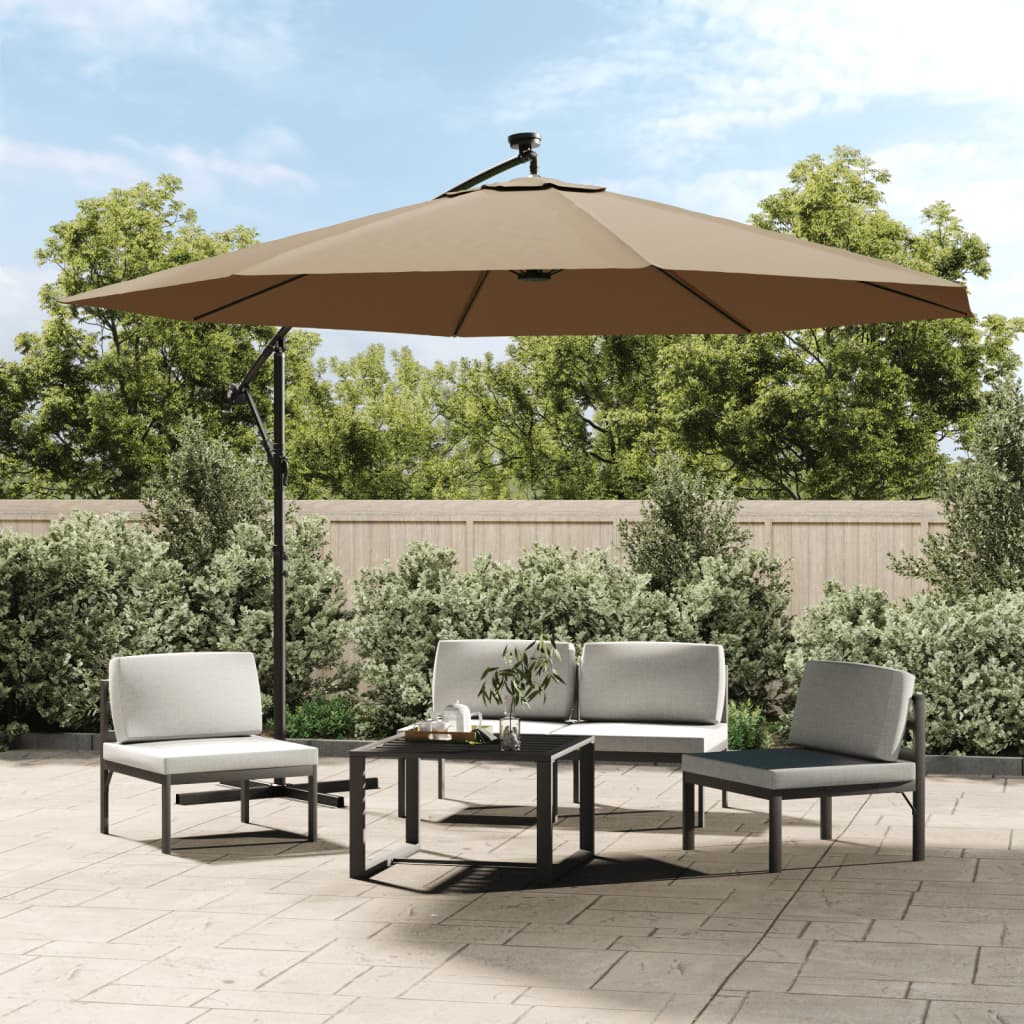 vidaXL Cantilever Umbrella with LED Lights and Metal Pole 137.8" Taupe