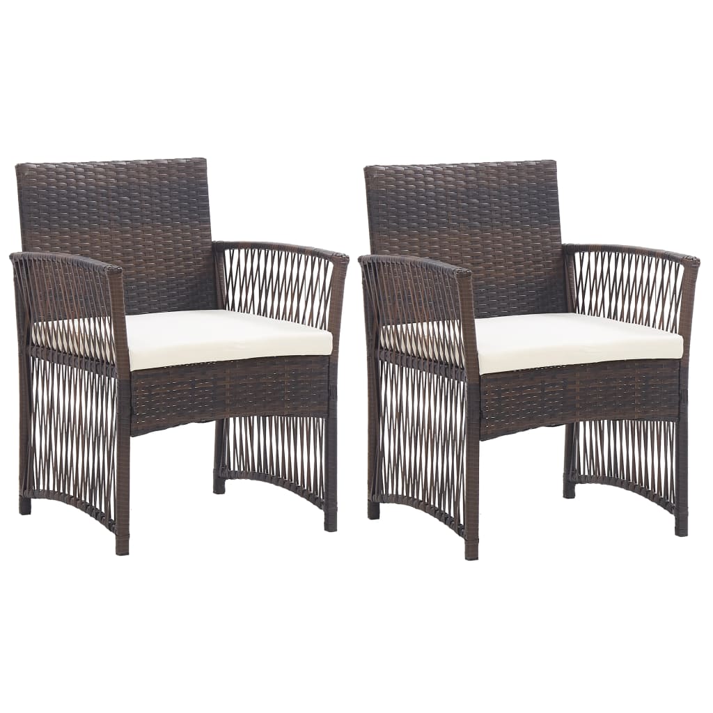 vidaXL Patio Armchairs with Cushions 2 pcs Brown Poly Rattan