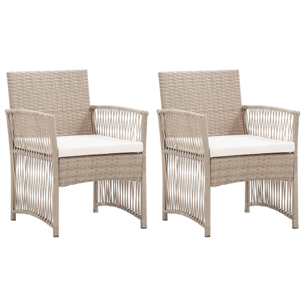 vidaXL Patio Armchairs with Cushions 2 pcs Beige Poly Rattan