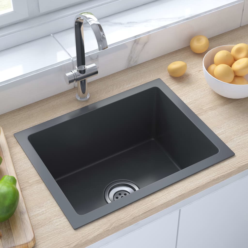 vidaXL Handmade Kitchen Sink Black Stainless Steel