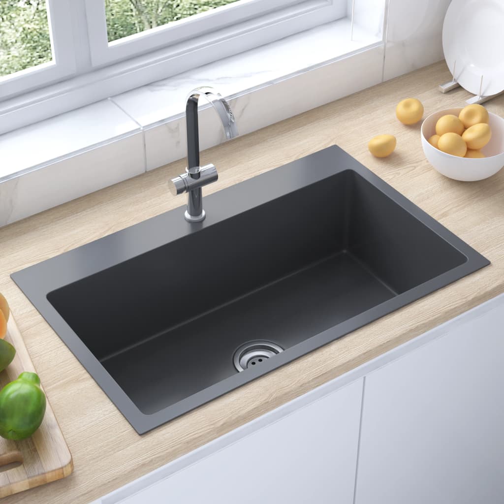 vidaXL Handmade Kitchen Sink Black Stainless Steel