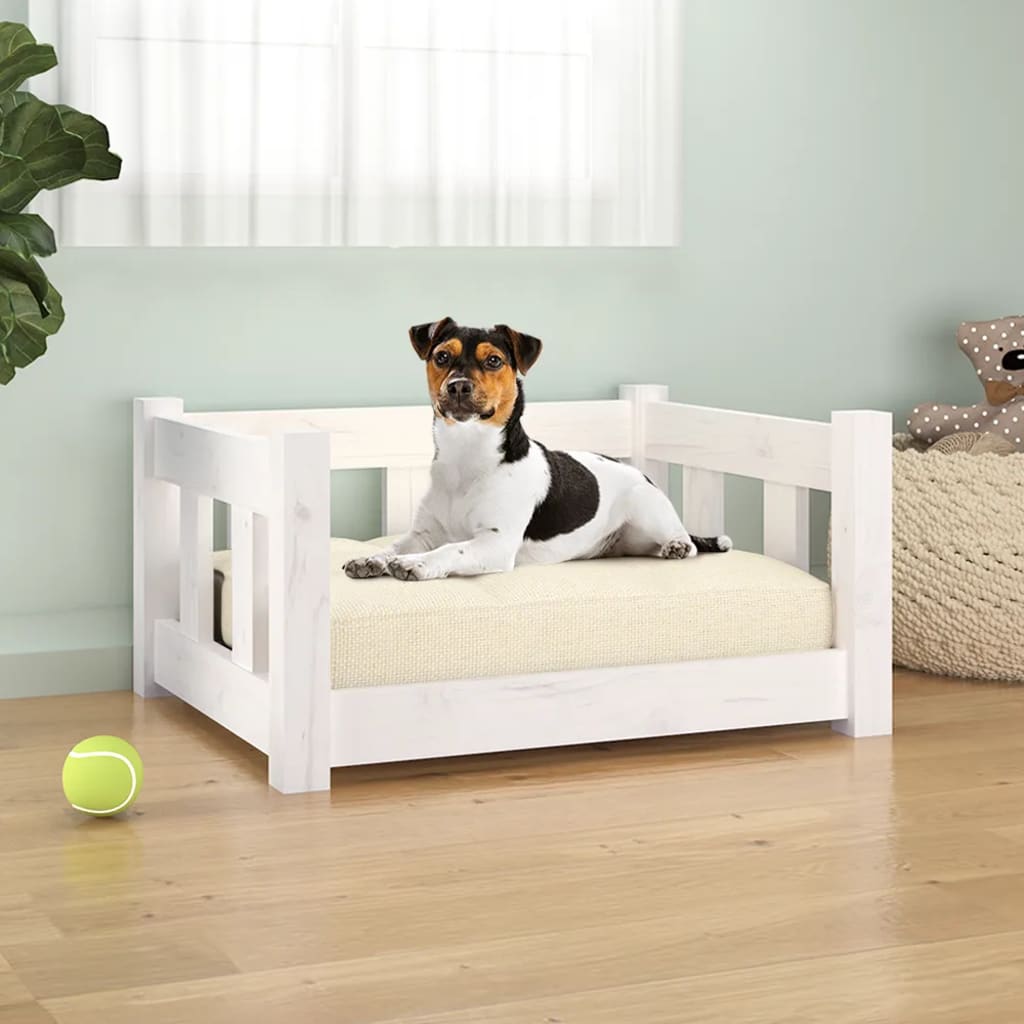 vidaXL Dog Bed White 21.9"x17.9"x11" Solid Wood Pine