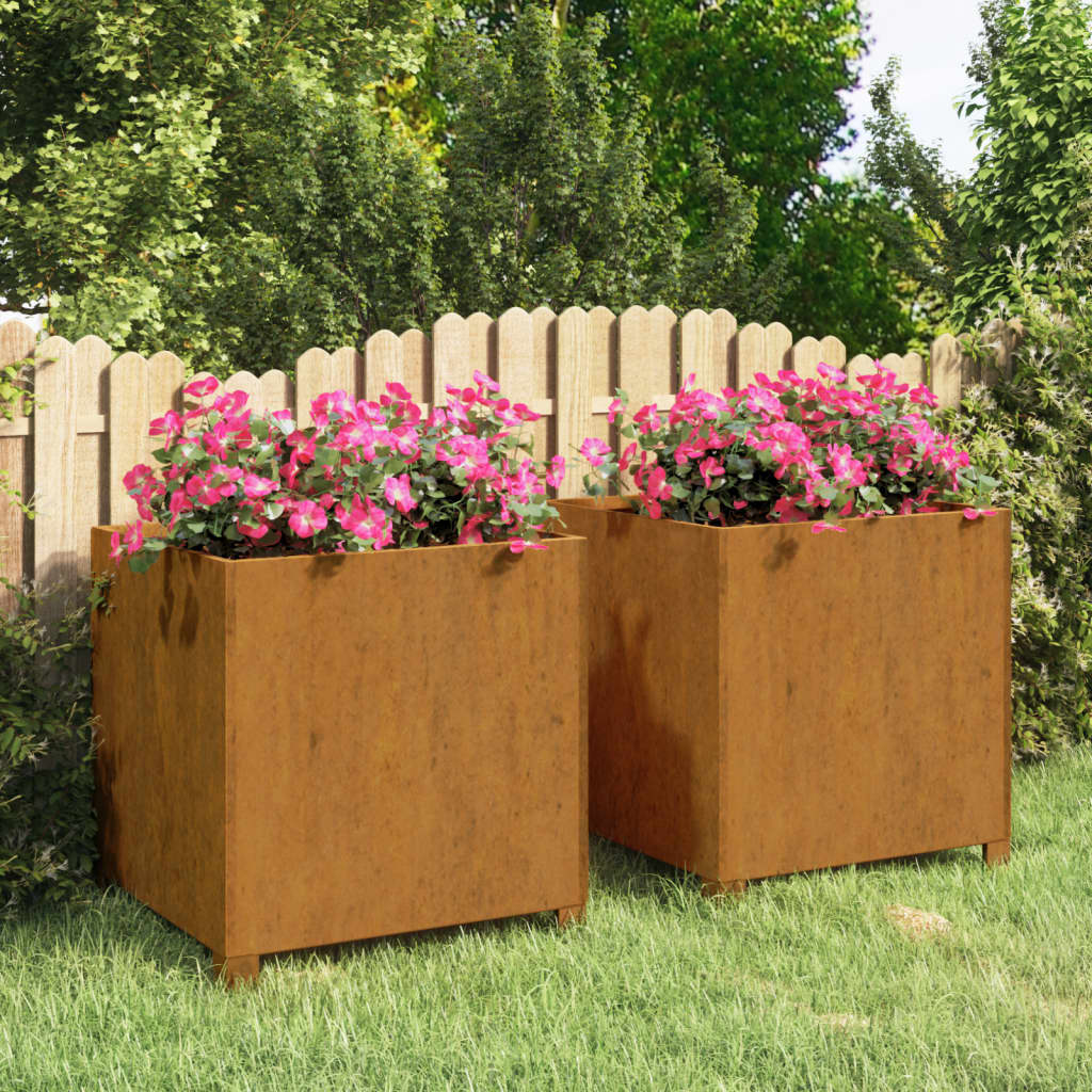 vidaXL Planters with Legs 2 pcs Rusty 19.3"x18.5"x19.7" Corten Steel