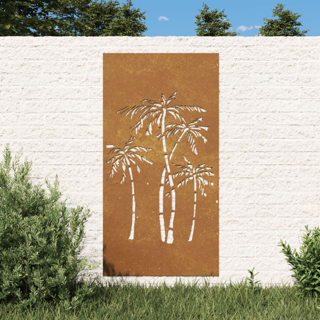 vidaXL Patio Wall Decoration 41.3"x21.7" Corten Steel Palm Tree Design