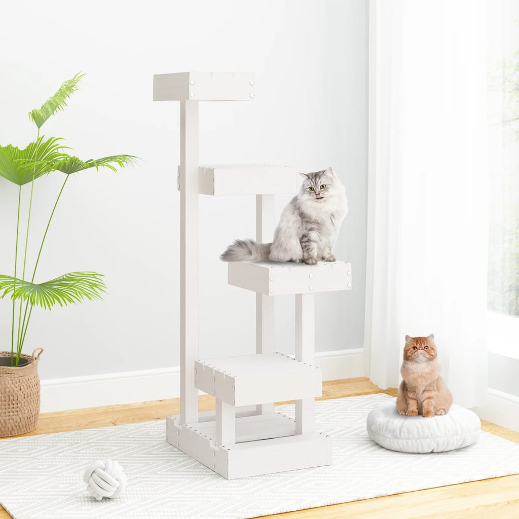 vidaXL Cat Tree White 17.9"x19.3"x40.6" Solid Wood Pine