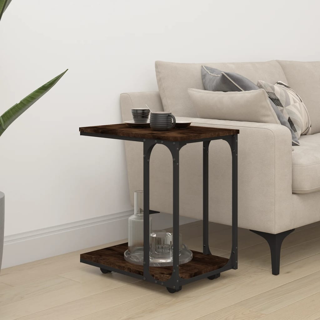 vidaXL Side Table with Wheels Smoked Oak 19.7"x13.8"x21.9" Engineered Wood