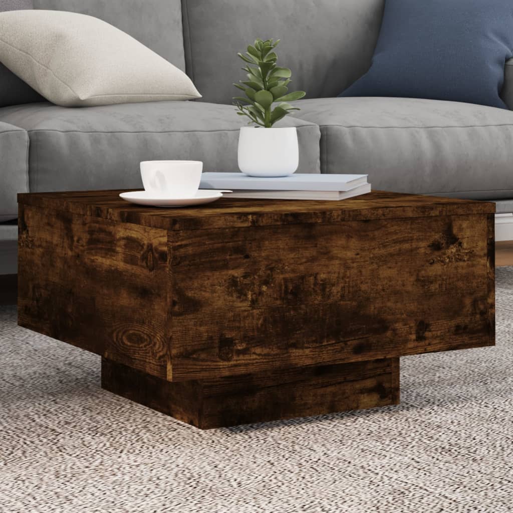 vidaXL Coffee Table with LED Lights Smoked Oak 21.7"x21.7"x12.2"