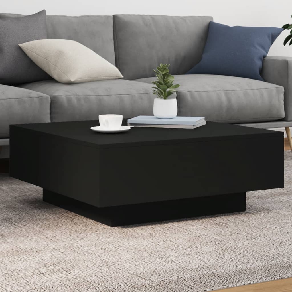 vidaXL Coffee Table with LED Lights Black 31.5"x31.5"x12.2"