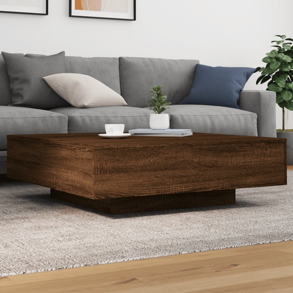 vidaXL Coffee Table with LED Lights Brown Oak 39.4"x39.4"x12.2"