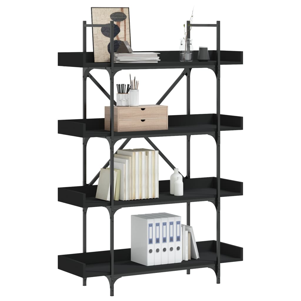 vidaXL Bookcase 4-Tier Black 39.4"x13"x57.3" Engineered Wood