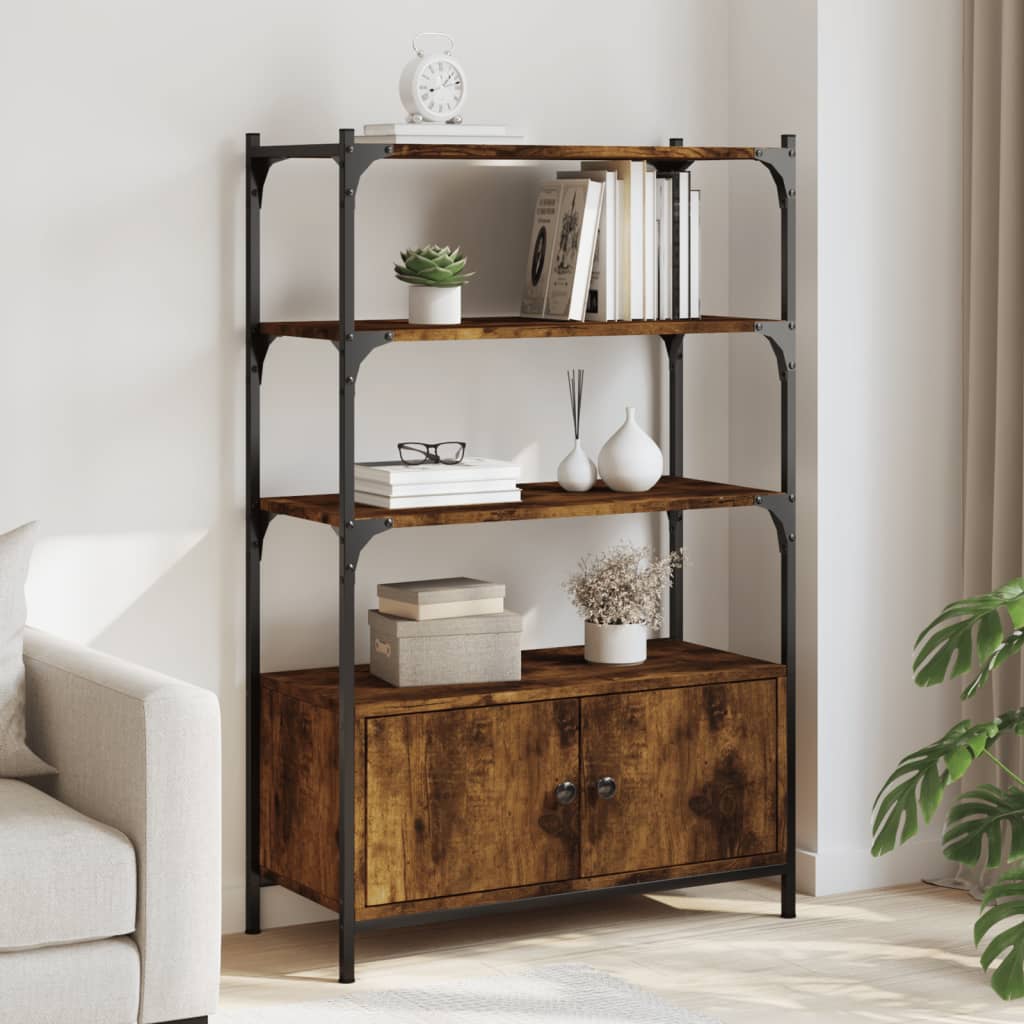 vidaXL Bookcase 3-Tier Smoked Oak 27.6"x11.8"x43.1" Engineered Wood