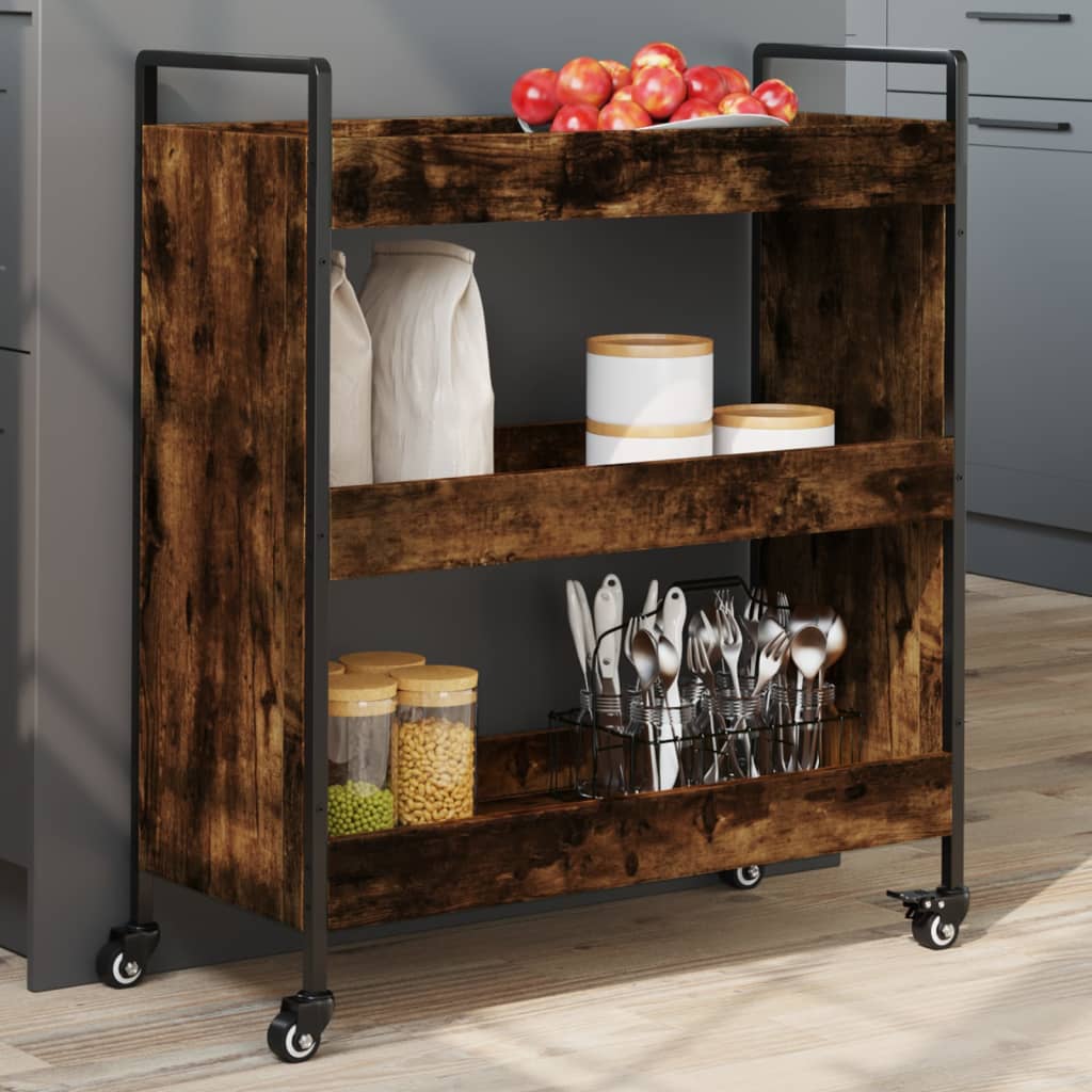 vidaXL Kitchen Trolley Smoked Oak 27.6"x11.8"x32.3" Engineered Wood