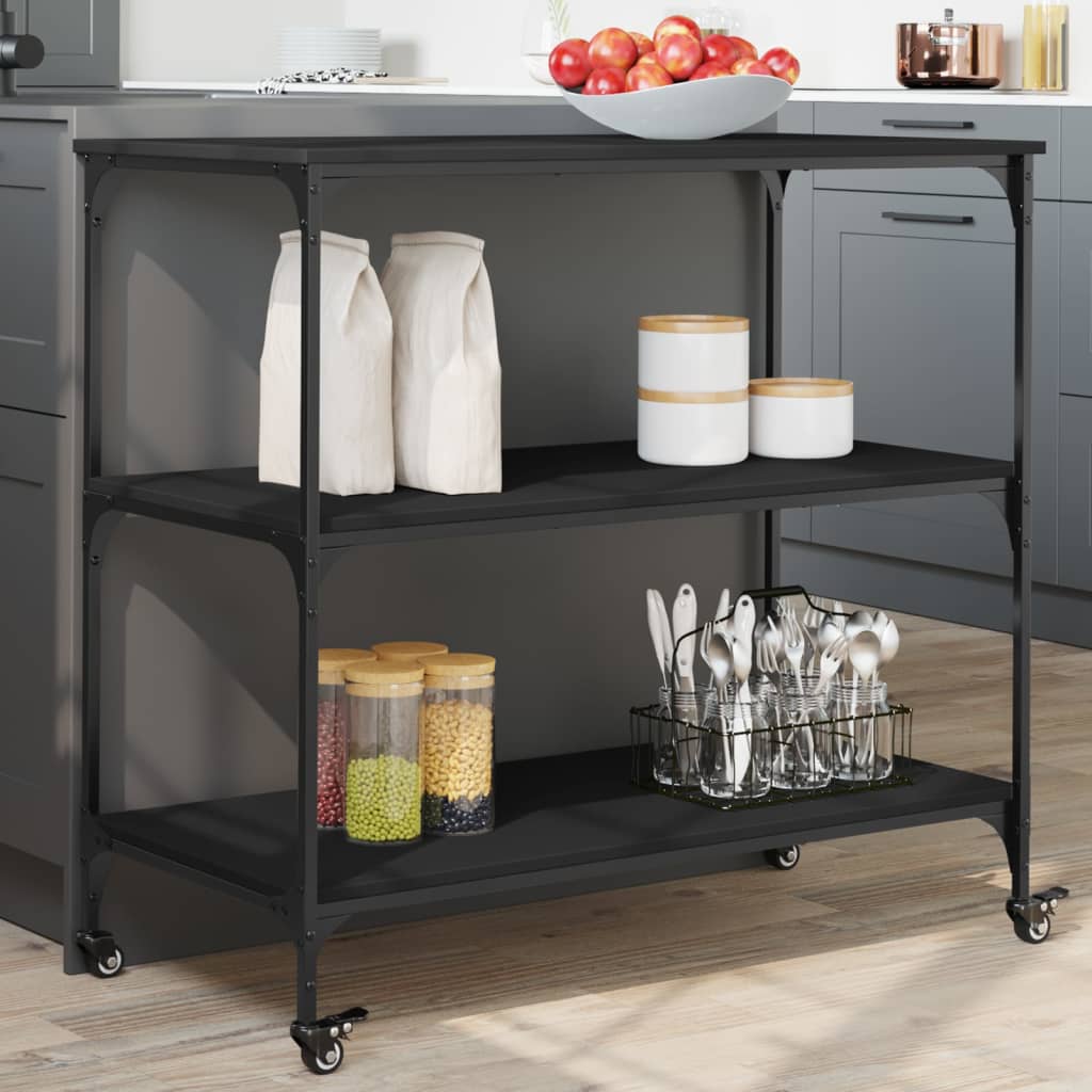 vidaXL Kitchen Trolley Black 40.2"x19.7"x37.4" Engineered Wood