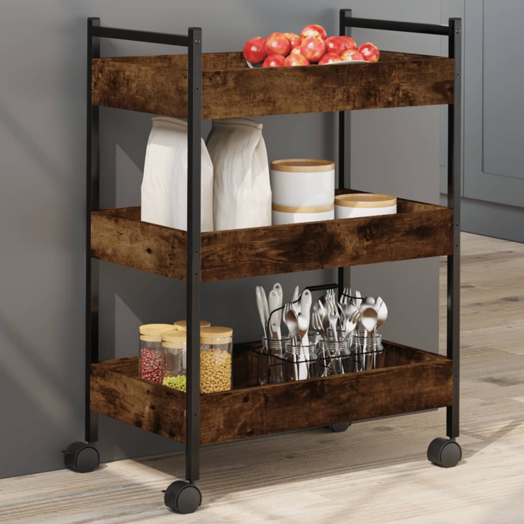 vidaXL Kitchen Trolley Smoked Oak 19.7"x11.8"x27.6" Engineered Wood