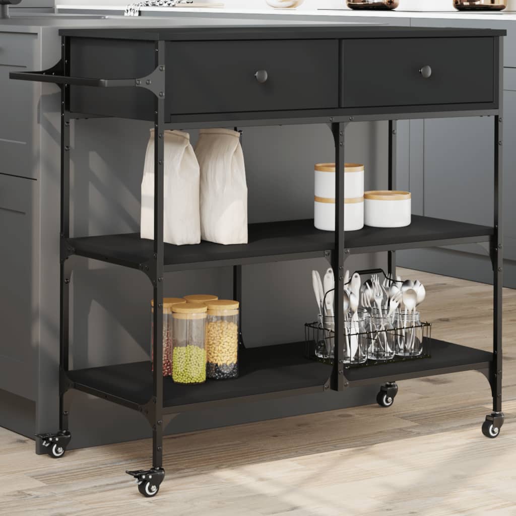 vidaXL Kitchen Trolley Black 41.3"x16.5"x37.4" Engineered Wood