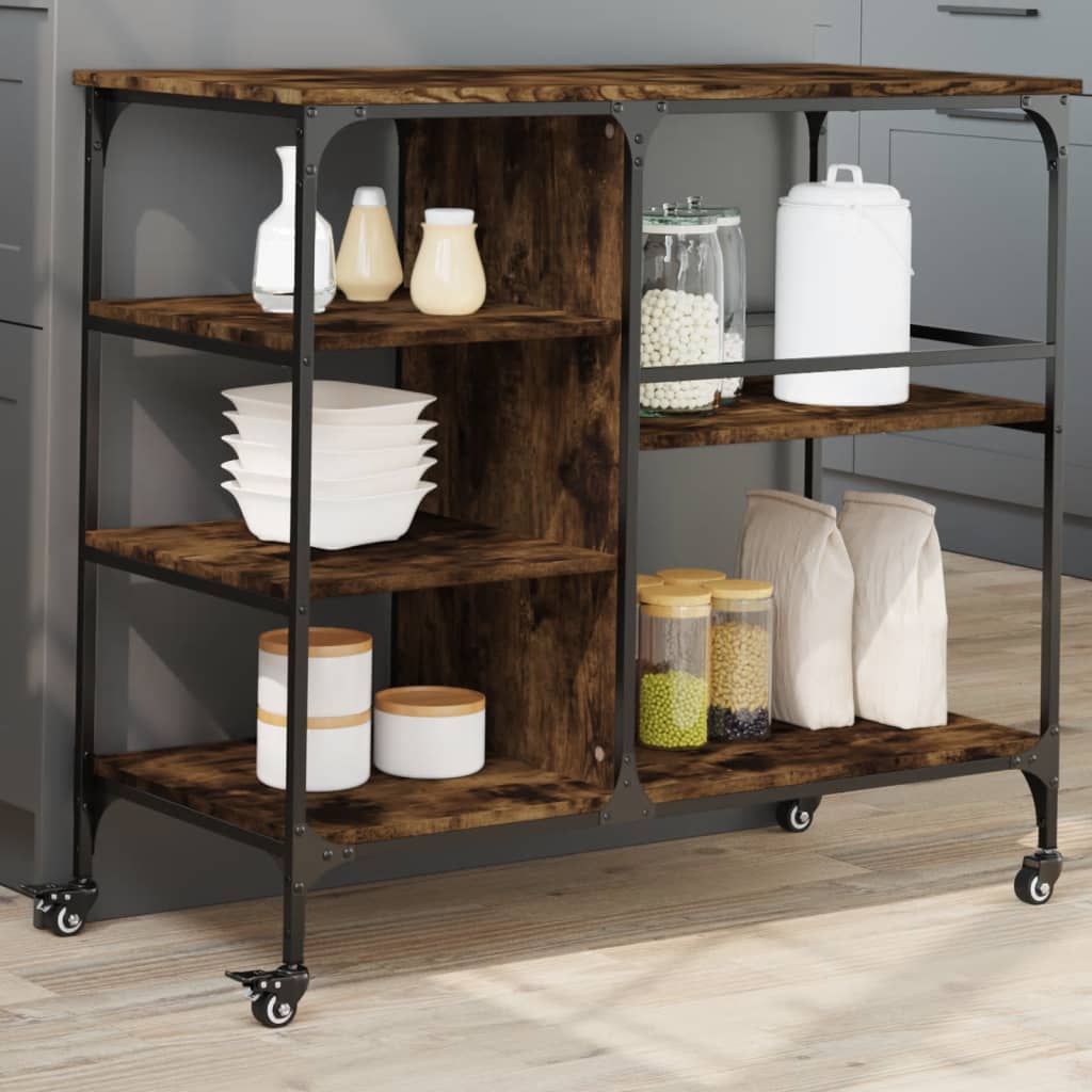 vidaXL Kitchen Trolley Smoked Oak 39.4"x17.7"x35.2" Engineered Wood