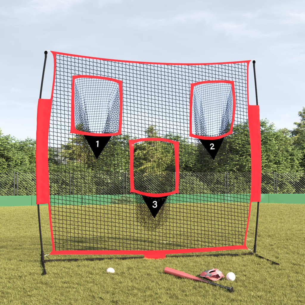 vidaXL Portable Baseball Net Black and Red 72"x41.3"x72" Polyester