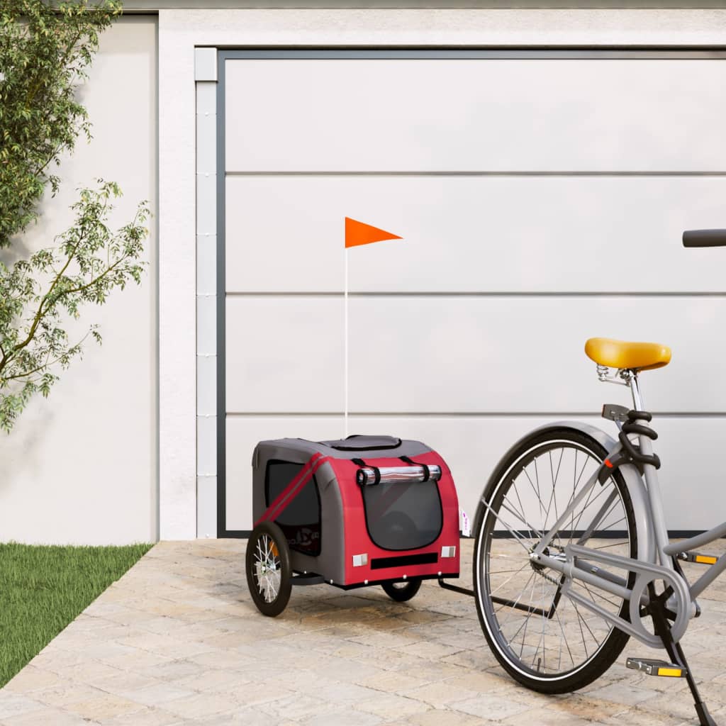 vidaXL Pet Bike Trailer Red and Gray Oxford Fabric and Iron