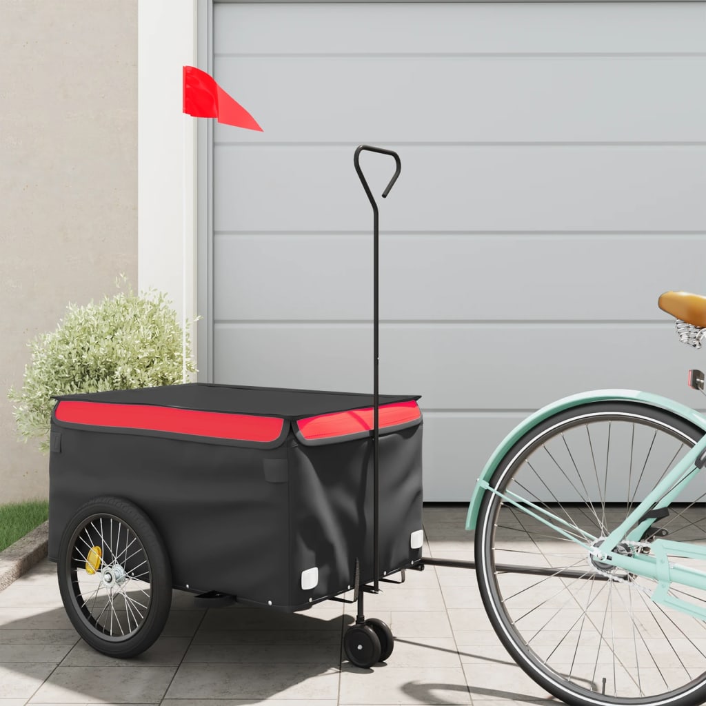 vidaXL Bike Trailer Black and Red 66.1 lb Iron