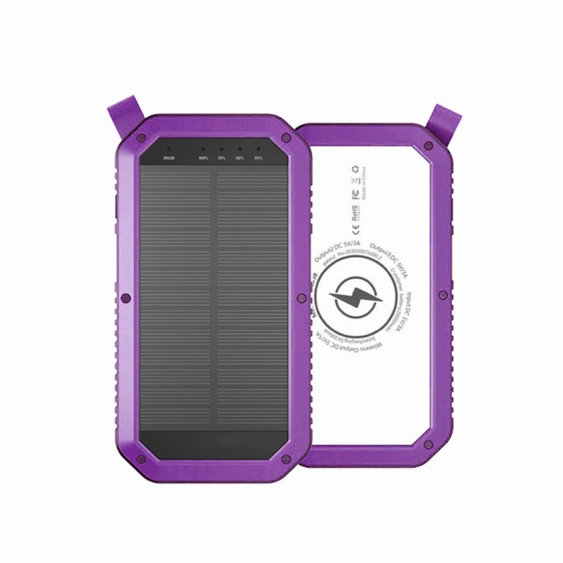 Sun Chaser Mini Solar Powered Wireless Phone Charger 10,000 mAh With LED Flood Light - Purple