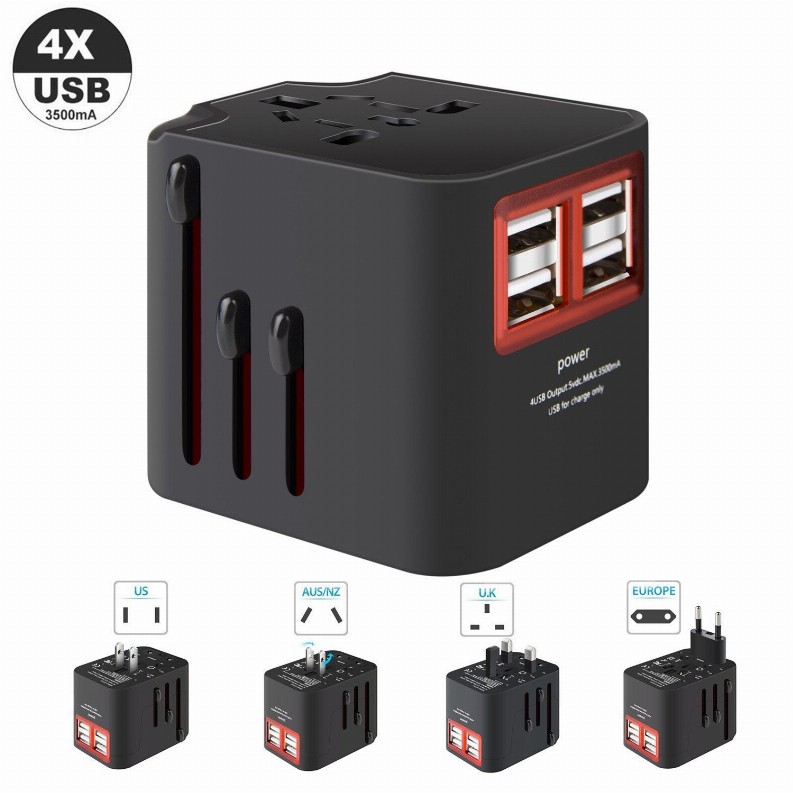 Worldwide Plug Adapter With 4 Port USB Fast Charger And A Surge Protector