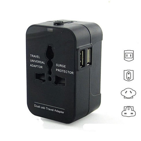 Worldwide Power Adapter and Travel Charger with Dual USB ports that works in 150 countries