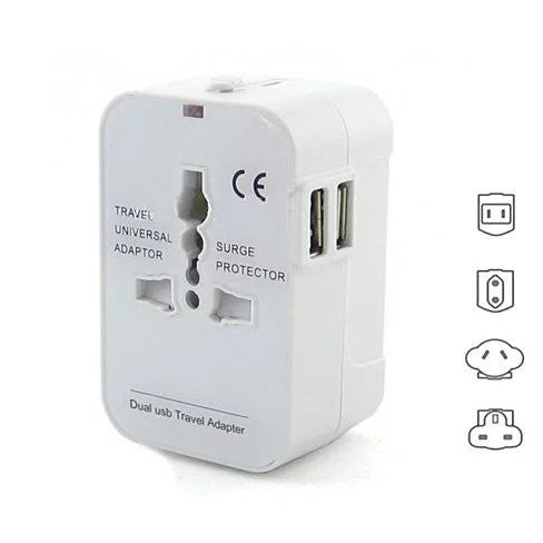 Worldwide Power Adapter and Travel Charger with Dual USB ports that works in 150 countries