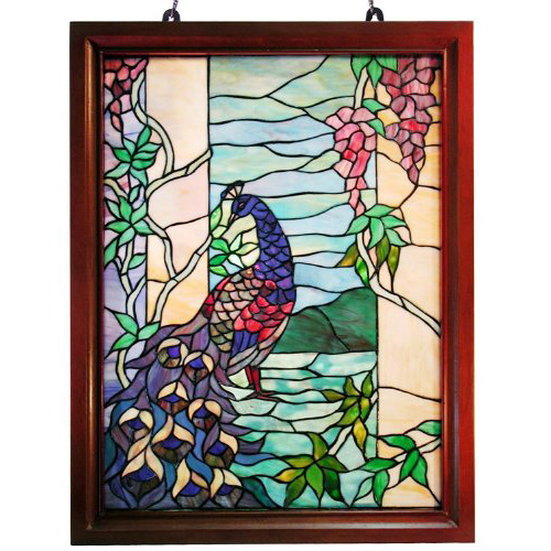 Famous Brand-Style Peacock Wood Framed Window Panel