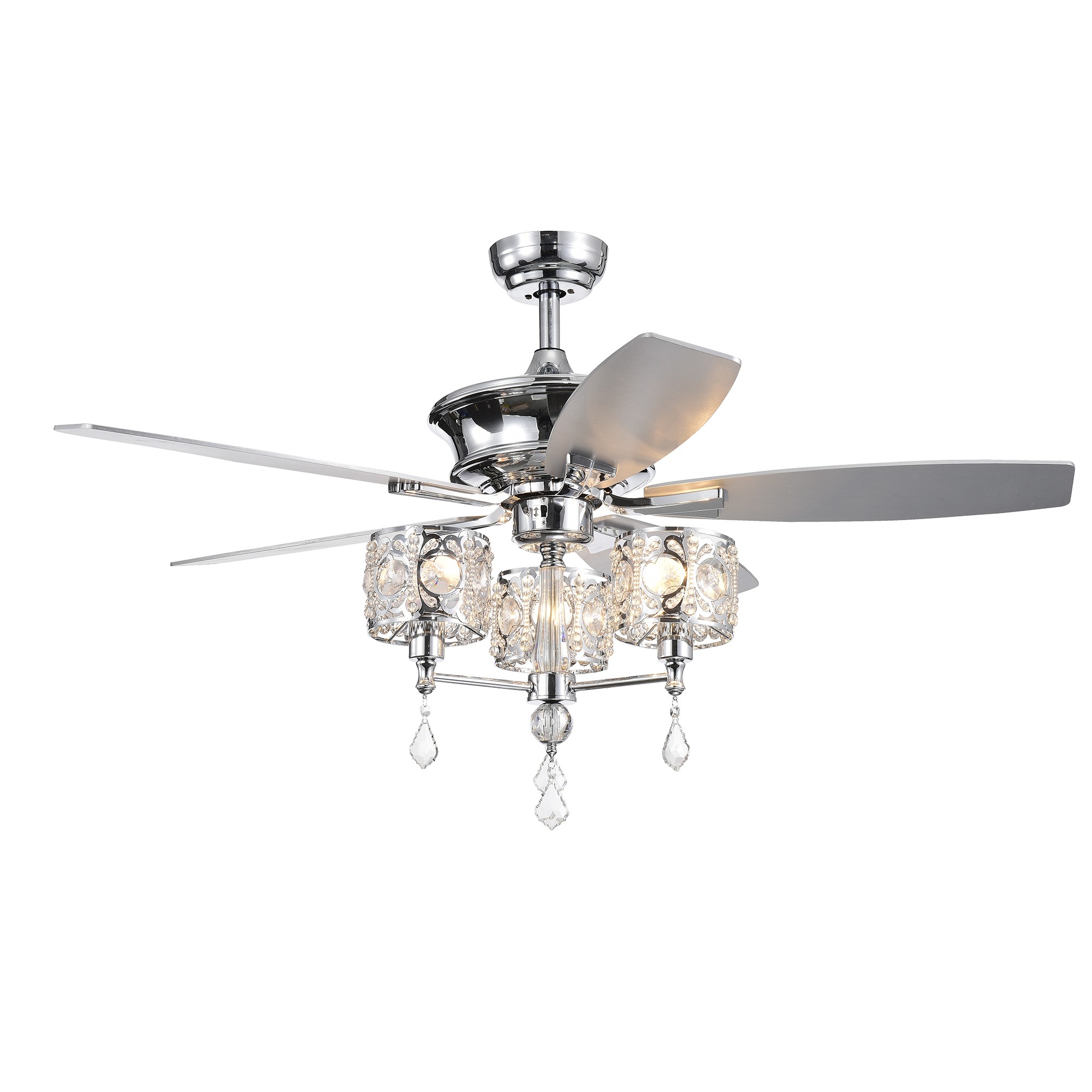 Miramis 52-inch Chrome Ceiling Fan with Crystal Chalice Chandelier