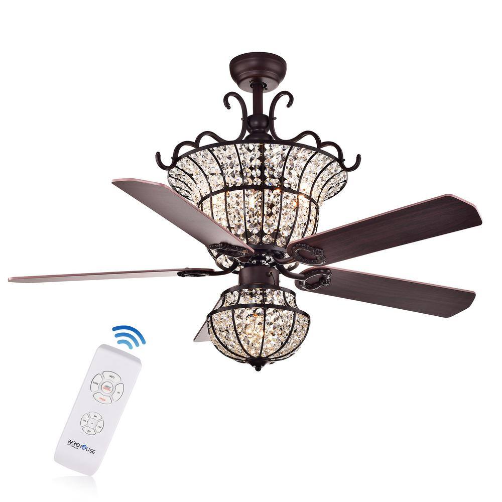 Charla 4-light Crystal 5-blade 52-inch Chandelier Ceiling Fan (Optional Remote & 2 Color Option Blades)