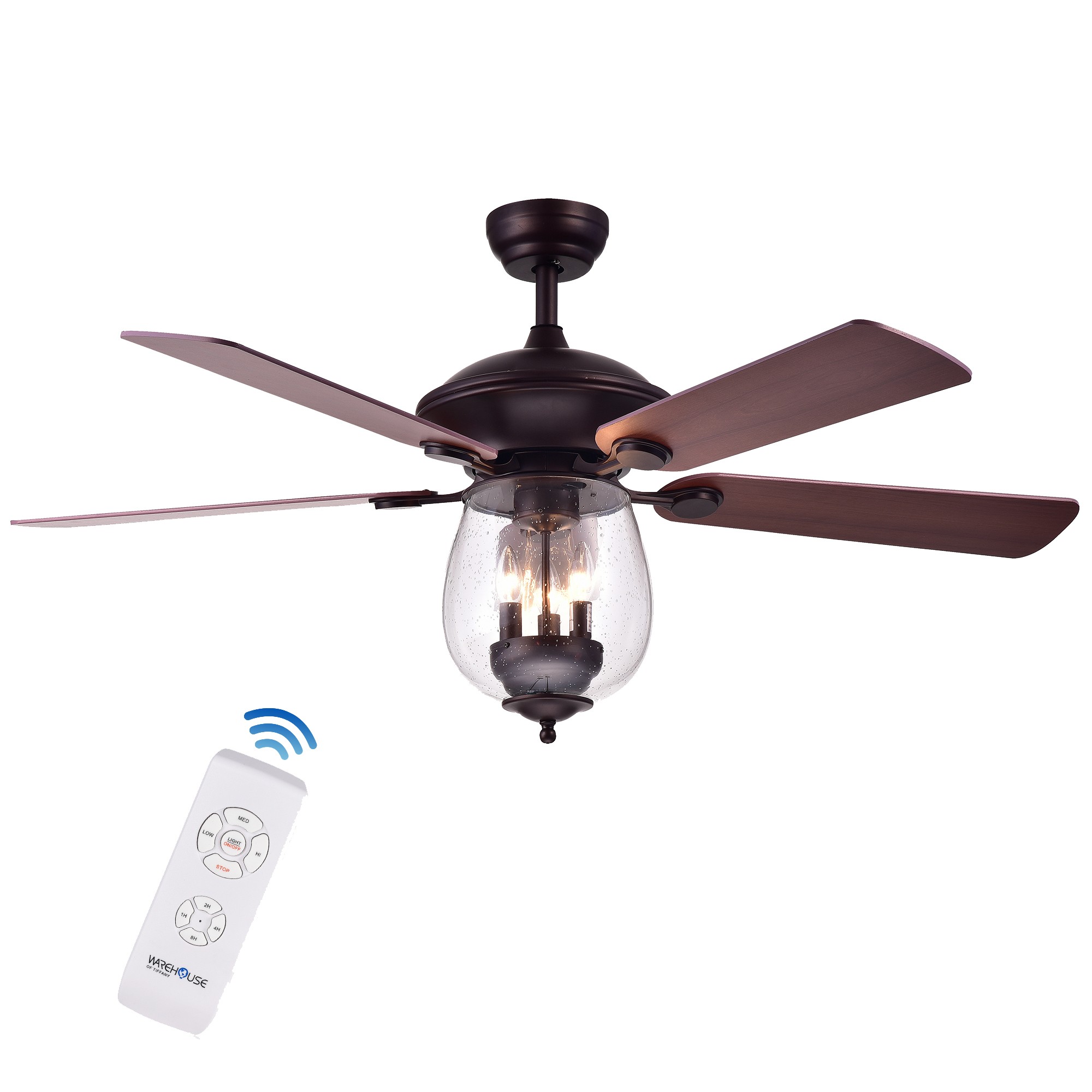 Warehouse of Tiffany Tibwald Wood Glass 52-inch 5-blade Lighted Ceiling Fan (Optional Remote)