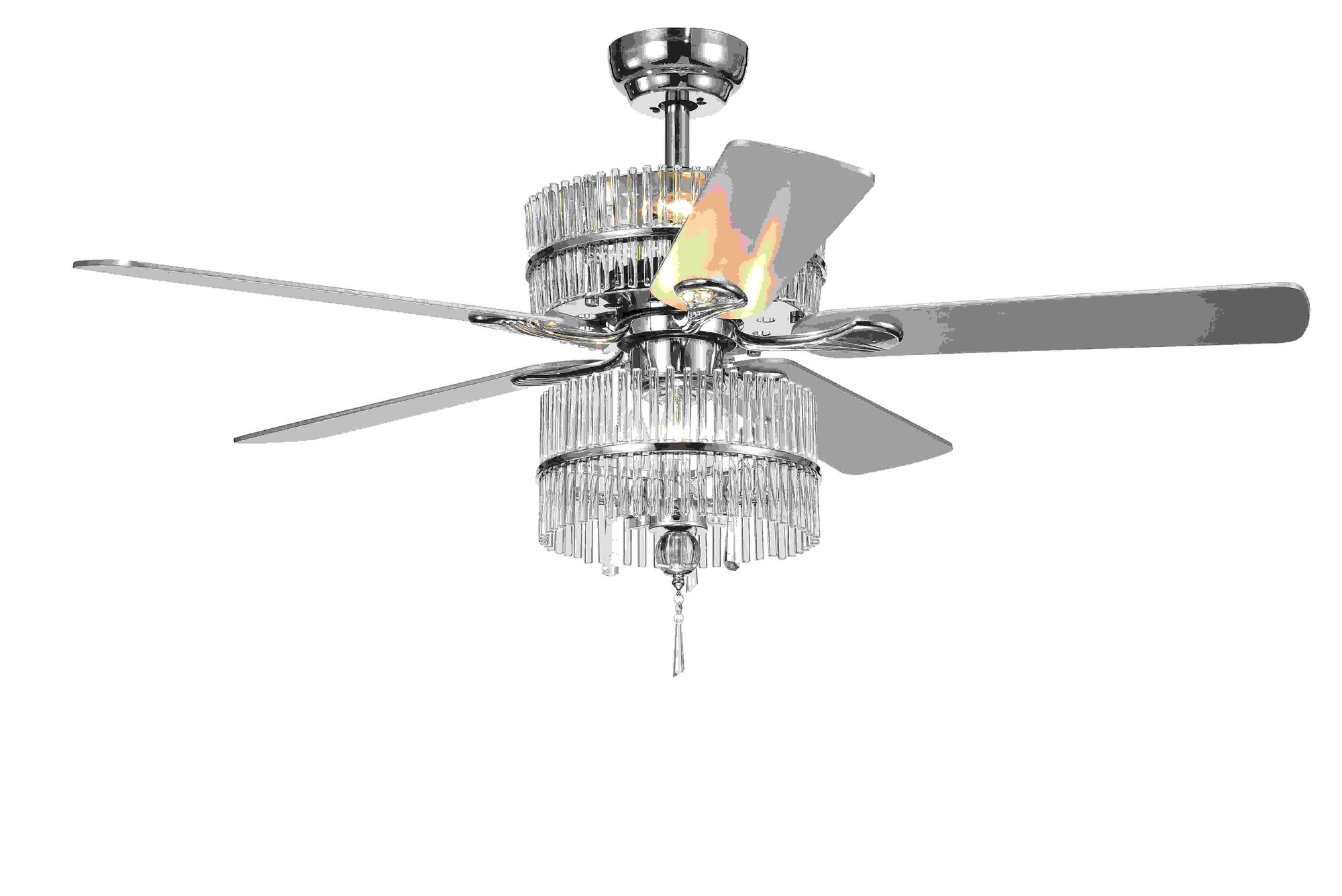 Wyllow 6-light Crystal 5-blade 52-inch Chrome Ceiling Fan (Optional Remote & 2 Color Option Blades)