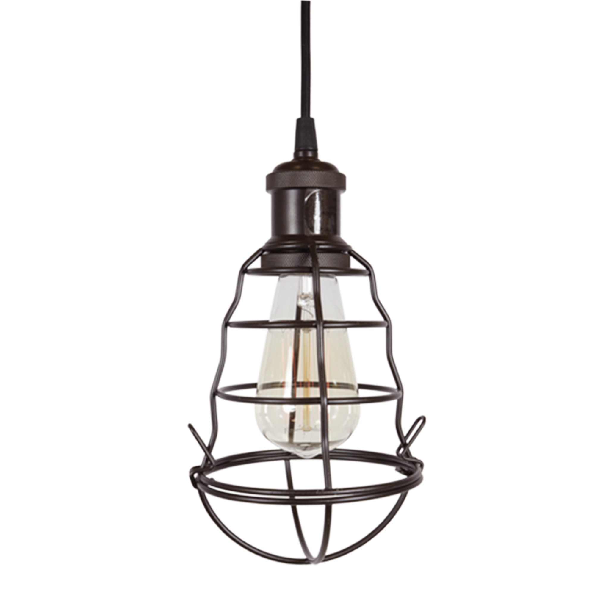 Warehouse of Tiffany Burmane Blavk Metal Single Caged Edison Bulb Lamp Pendant