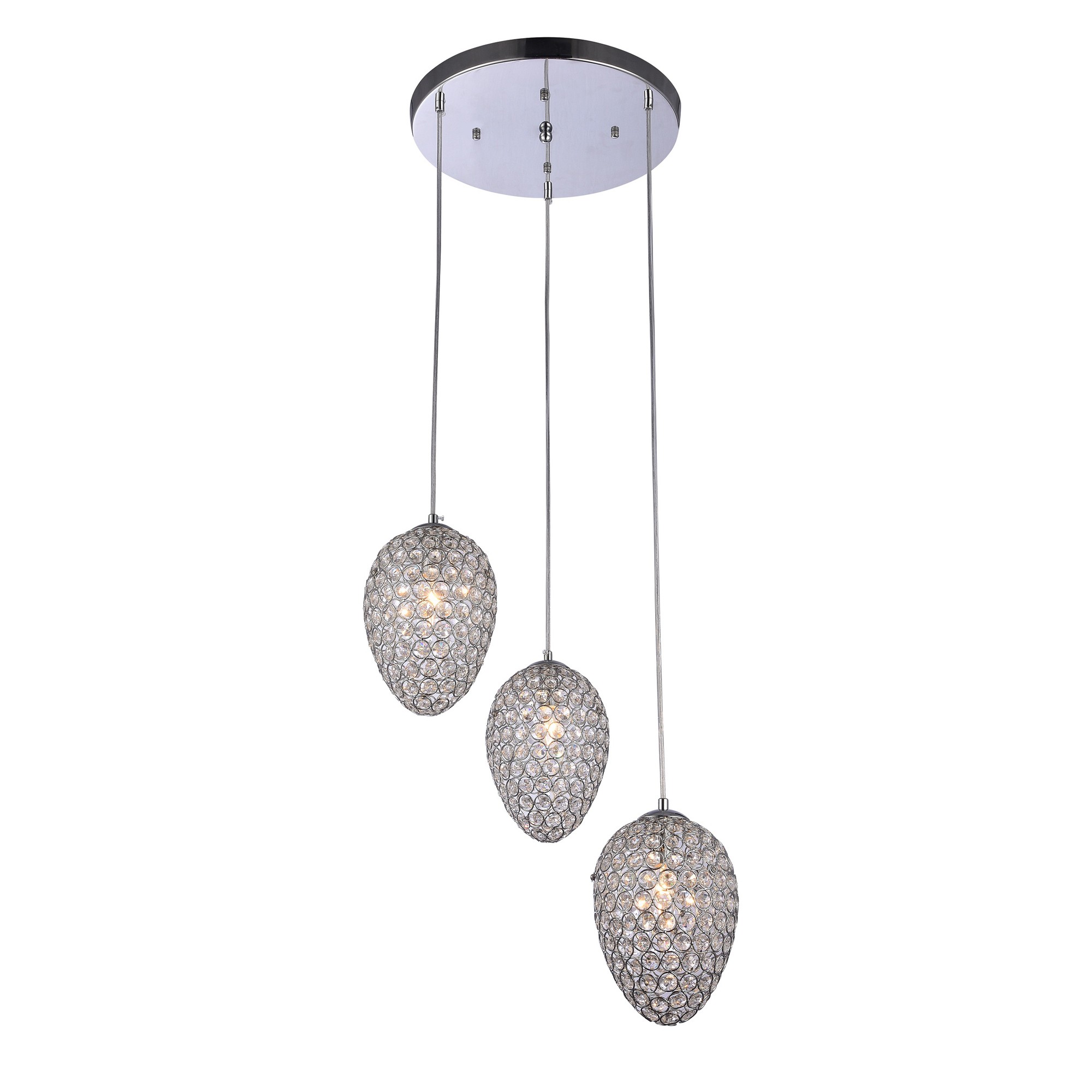 Lidwina Chrome 3-Light Pendant with Crystal Shade