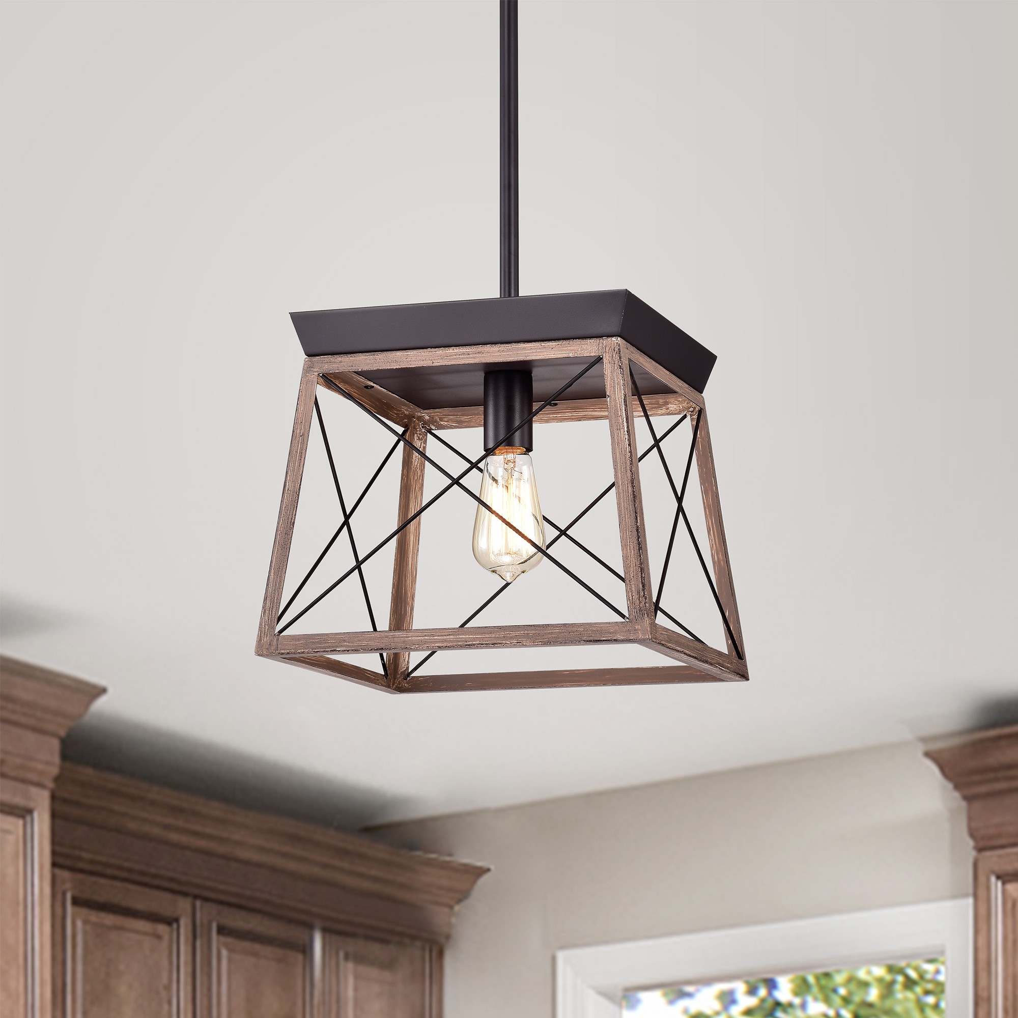 Celia Oil Rubbed Bronze 1-Light Open-Cage Metal Pendant Light