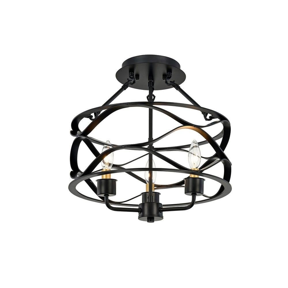 Marklin Matte Black Three Light Semi-Flush Mount Chandelier