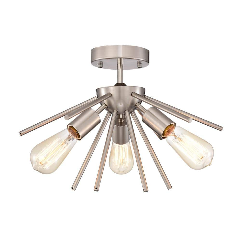 Caleb Polished Nickel 3-Light Modern Sputnik Semi-Flush Mount